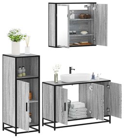vidaXL Set mobilier de baie, 3 piese, gri sonoma, lemn prelucrat