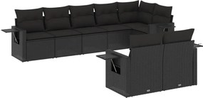 vidaXL Set mobilier de grădină cu perne, 8 piese, negru, poliratan
