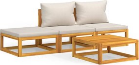 vidaXL Set mobilier grădină, perne gri deschis, 4 piese, lemn masiv