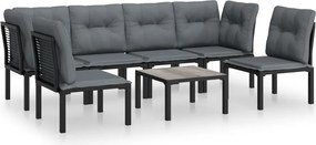 vidaXL Set mobilier de grădină, 7 piese, negru și gri, poliratan
