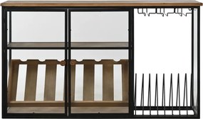 Suport pentru sticle din metal, lemn și sticlă, 102x32x60 cm, finisaj natural/negru