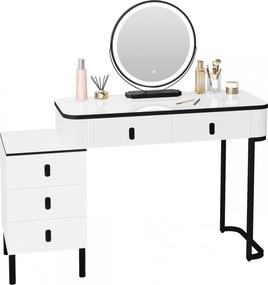 Masuta machiaj cu Oglinda LED si 5 Sertare pentru Cosmetice, Set Masa toaleta 100 cm, Alb, masuta cosmetica, vanity - SEA470