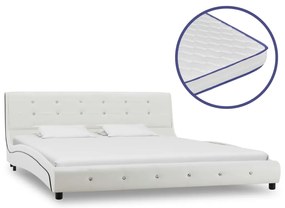 vidaXL Pat cu saltea, spumă memorie, alb, 160x200 cm, piele ecologică
