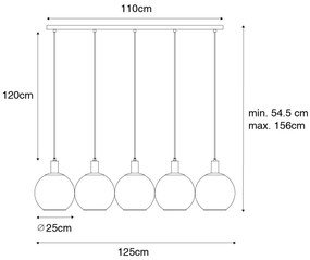 Lampă suspendată de design neagră cu sticlă aurie cu 5 lumini - Bert