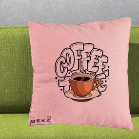 Perna Personalizata COFFEE cu Cana, 40x40 cm, Roz, Husa Detasabila, Perna Inclusa, BEKZ®
