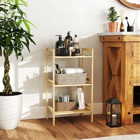 HOMCOM Raft baie 3 nivele raft din bambus 3 rafturi reglabile 5 poziții 43,5 x 31,5 x 80 cm lemn natural | Aosom Romania