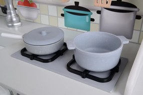 Bucătărie de jucărie din lemn pentru copii cu iluminare LED, accesorii și efecte sonore