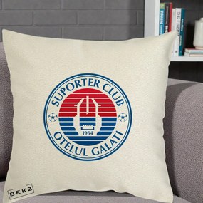 Perna Personalizata Otelul Galati Suporter Club 1964, 40x40 cm, Ecru, Husa Detasabila, Perna Inclusa, BEKZ®