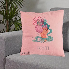 Perna Personalizata Zodiac Pesti Cowgirl, 40x40 cm, Roz, Husa Detasabila, Perna Inclusa, BEKZ®