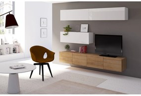 Mobilier living Calabria C8 (luciu alb + stejar auriu) (fără iluminat). 1051618