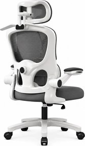 RESIGILAT- Scaun ergonomic cu suport lombar dinamic, tetieră 4D, cotiere rabatabile, Alb/Gri