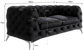 Canapea neagră cu tapițerie din catifea 185 cm Chelsea – Ropez