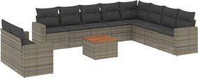 vidaXL Set canapele de grădină cu perne, 11 piese, gri, poliratan