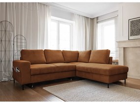 Colțar portocaliu/maro extensibil cu tapițerie din catifea reiată (cu colț pe partea dreaptă) Lofty Lilly – Miuform