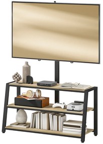 HOMCOM Mobilier TV cu suport pentru televizoare de la 32 la 70 de inci, rafturi deschise, unghi ajustabil 35°, 108x41x135cm, efect lemn natural | Aosom Romania