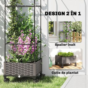 Outsunny Jardinieră Înălțată Autoirigantă din Metal cu Spalier de 185 cm, cu 4 Roți Blocabile pentru Plante Cățărătoare, Recipient cu Găuri de Drenaj pentru Legume și Flori, Negru | Aosom Romania