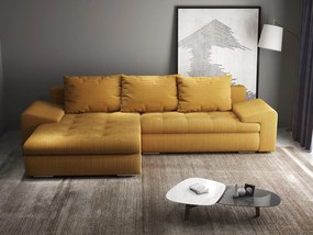 Colțar extensibil dumonde cu ladă de depozitare si sezut confortabil din spuma high-density, Leonardo Zoom Mustar 260x185 cm