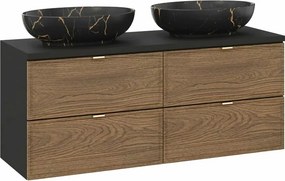 Set dulap baza suspendat 120 cm cu blat si lavoar Comad Talia negru mat si stejar Casella