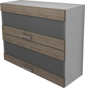 Corp Superior Lecce, 2 Usi, cu sticla, Stejar Sonoma Inchis/Alb, 80 x 30 x 65 cm