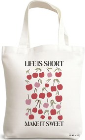 Sacosa de Panza pentru Cumparaturi, Geanta Tote Boho Style 6, 38x34.5 cm, Alba, BEKZ®