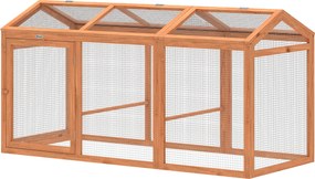 PawHut Adăpost exterior pentru găini cu bară de odihnă și uși duble, din lemn și metal, pentru 4 găini, 156 x 70,5 x 84 cm Portocaliu | Aosom Romania