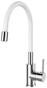 Baterie bucatarie cu pipa flexibila Rubineta Twister finisaj crom lucios-alb mat