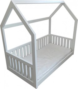 Pat tip casuta pentru copii NOVOKIDS™ Lovely Little House, 160x80 CM, Set cu Saltea din Spuma MATSEN® 10 CM Inclusa, Pal 18 mm, Margini anti-lovire,