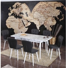 Set masa extensibila cu 6 scaune tapitate Homs marmorat alb  250-30650 bej- negru 170 x 80 cm