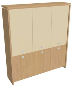 Dulap înalt Verno 188 x 46 x 210 cm, uși combinate, stejar deschis / vanilie