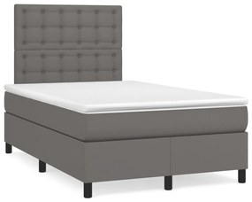 vidaXL Pat box spring cu saltea, gri, 120x190 cm, piele ecologică