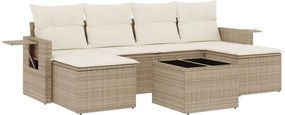 vidaXL Set canapele de grădină, 7 piese, cu perne, bej, poliratan