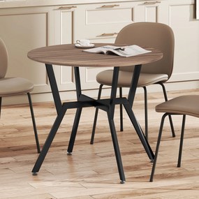 HOMCOM Masă Rotundă de Sufragerie pentru 2 Persoane cu Suport în X, Masă Modernă din Lemn și Oțel, Ø90x76 cm, Maro | Aosom Romania