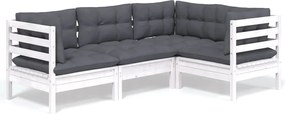 vidaXL Set mobilier grădină cu perne, 4 piese, alb, lemn de pin