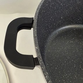 Oala mare, 23,4 litri, 44 cm tip cratita marmorata antiaderenta, cu capac, pentru zacusca, bulion, gemuri, cu protectie manere din silicon Royalty