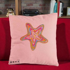 Perna Decorativa Stea de Mare Colorata Psiheledic, 40x40 cm, Roz, Husa Detasabila, Perna Inclusa, BEKZ®