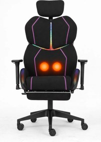 LUMINA X-Motion Pro –Scaun Gaming & Office Premium cu LED RGB, Masaj Lombar, Translatie Sezut și Suport pentru Picioare – Confort Inteligent și Design Spectaculos, Textil, Negru/Mov