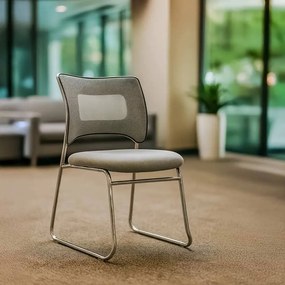 Scaun vizitator gri deschis HRC 613F mesh cadru cromat