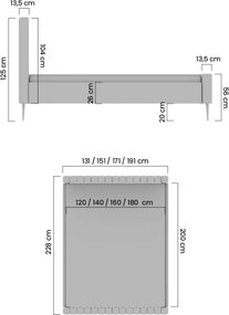 Pat matrimonial Nicole 160x200 cu picioare aurii - catifea bej Velluto 2