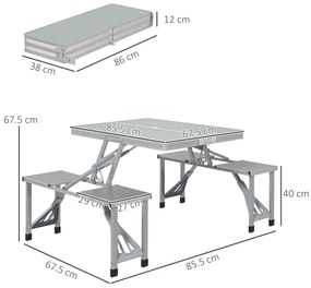 Outsunny Set masă și scaun de camping pliabil formă valiză picnic, aluminiu, dim. 85,5L x 67,5l x 67H cm | Aosom Romania