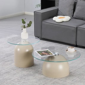 Masuta De Cafea Set 2 Bucati Beline Cappuccino Metal- Transparenta Sticla