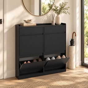 HOMCOM Pantofar Slim din Lemn cu 4 Sertare Rabatabile și 2 Sertare Glisante, 98 x 19,2 x 95,3 cm, Negru | Aosom Romania