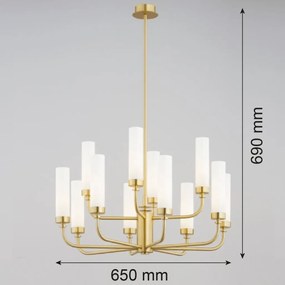 Candelabru 12 brate, alama periata, sticla alb mat PRESTON 5085
