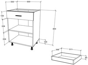 Corp haaus Karo, 1 Sertar, 2 Usi, Gri Lucios/Alb, MDF, 60 x 50 x 80 cm