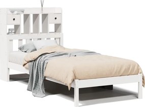 vidaXL Pat cu bibliotecă fără saltea, alb, 90x200 cm, lemn masiv pin