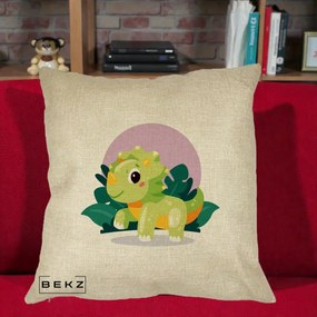 Perna Decorativa Triceratops Kawaii Verde, 40x40 cm, Crem, Husa Detasabila, Perna Inclusa, BEKZ®