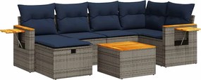 vidaXL Set canapele de grădină, 7 piese, cu perne, gri, poliratan