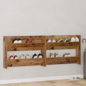 vidaXL Dulapuri pentru pantofi de perete cu raft Altele 2 pcs Lemn vechi