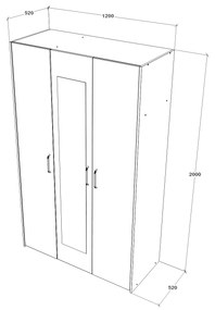 Dulap Malmo, 3 Usi, Stejar Alb/Antracit, 120 x 52 x 200 cm