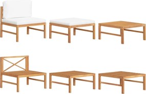 vidaXL Set mobilier grădină cu perne crem, 3 piese, lemn de tec