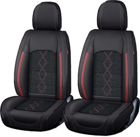 Set huse scaune Premium 5 Locuri Carguard Deluxe Piele Ecologică Perforată Și Textil - Negru - Rosu Închis - protecție interior